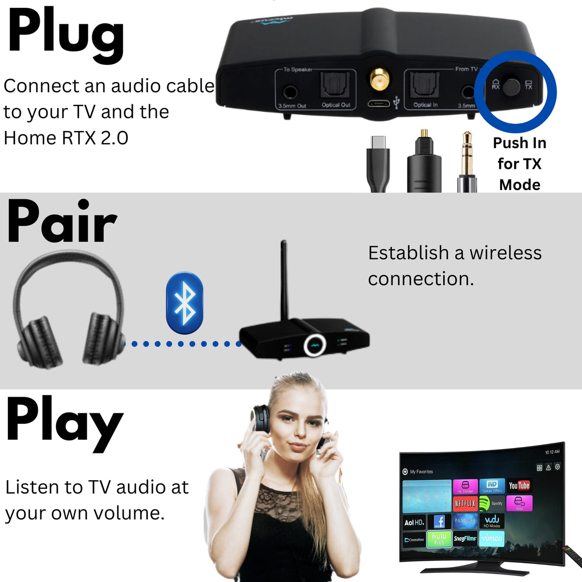 miccus Home RTX 2.0 next to headphones showing size and dual-headphone capability