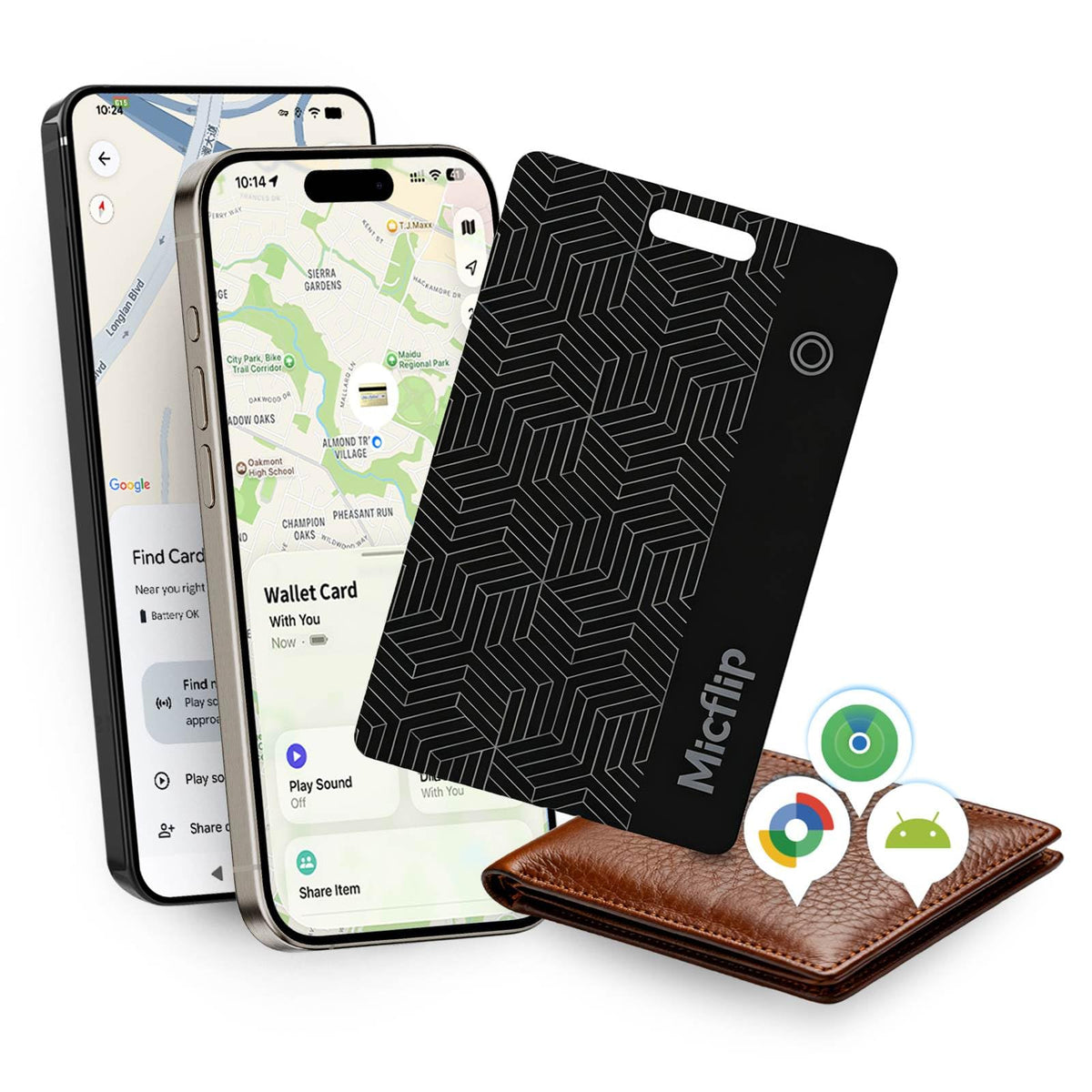 MICFLIP wallet tracker card connected to Apple Find My for real-time location tracking