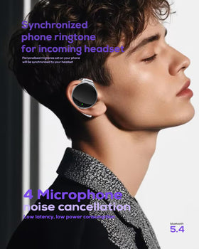 Micool headphones nested in charging case demonstrating extended battery convenience