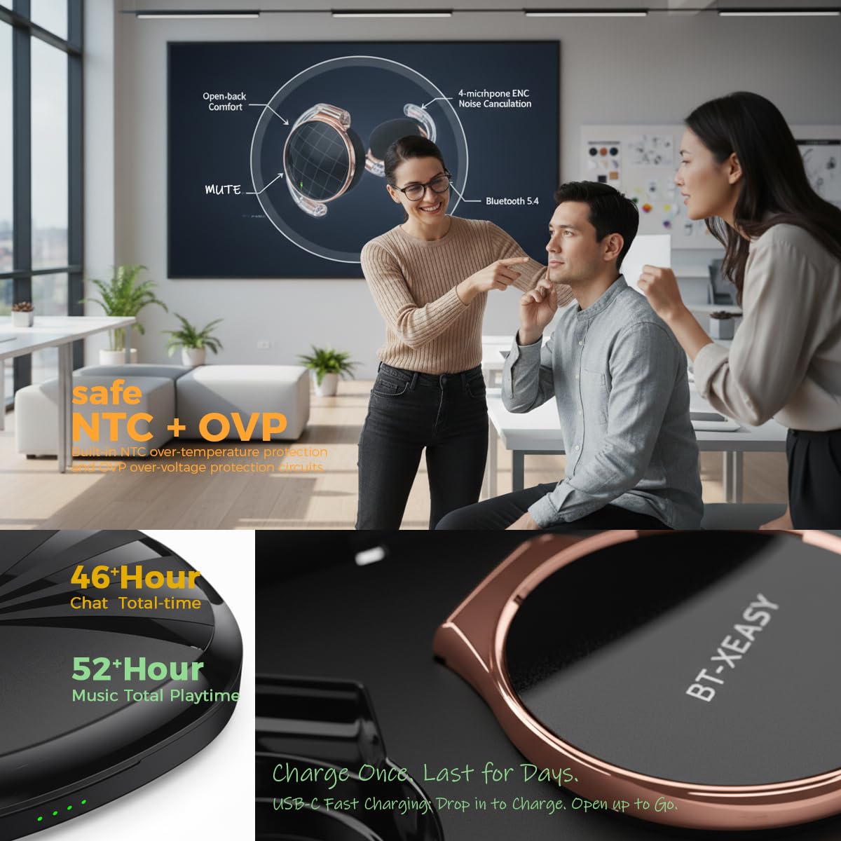 Micool open-ear headphones featuring ANC and ENC for clearer calls in busy environments