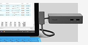 Microsoft Surface Dock with magnetic connect cable and external power for seamless docking.