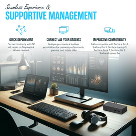 Microsoft Surface Dock PD9 shown with Surface Pro for a desktop-ready workspace.