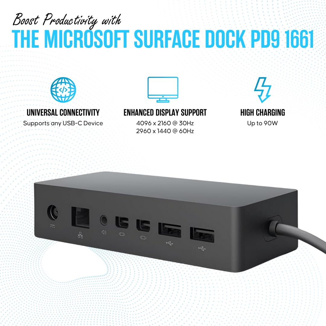 Microsoft Surface Dock PD9 two mini DisplayPorts enable dual-monitor display.