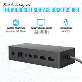 Microsoft Surface Dock PD9 two mini DisplayPorts enable dual-monitor display.