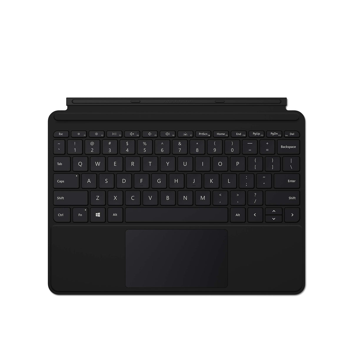 Microsoft Surface Go Type Cover front view showing keyboard and sleek profile for portable productivity