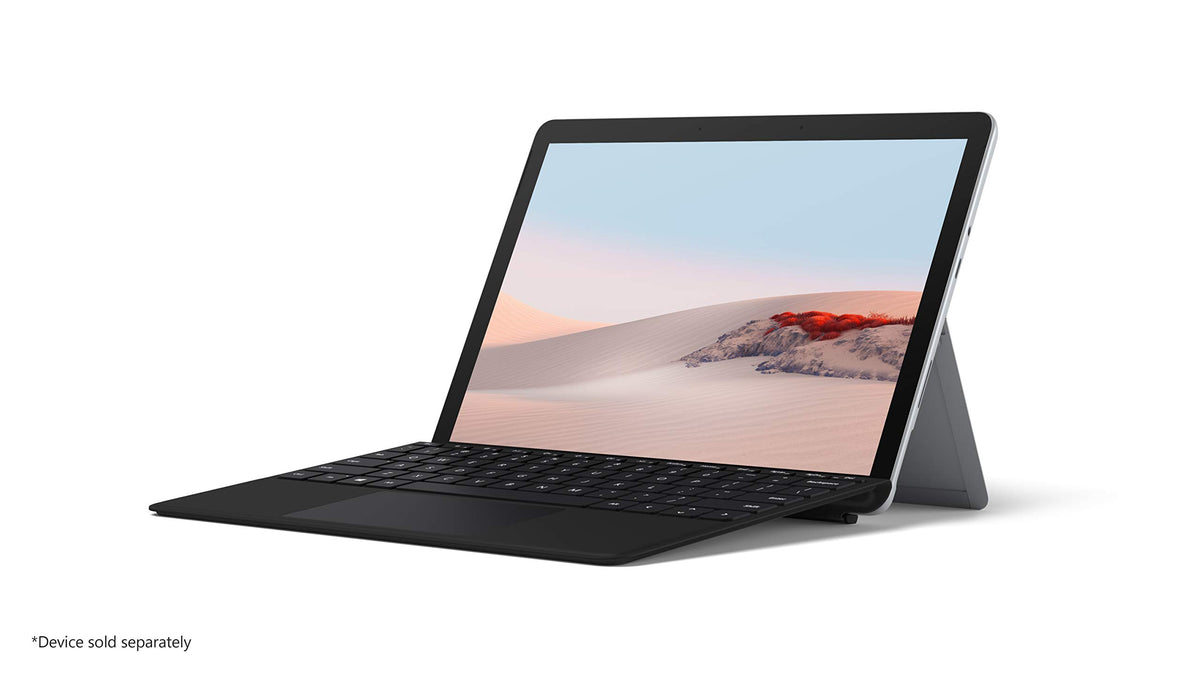 Microsoft Surface Go Type Cover attached in laptop mode showing trackpad for fast navigation