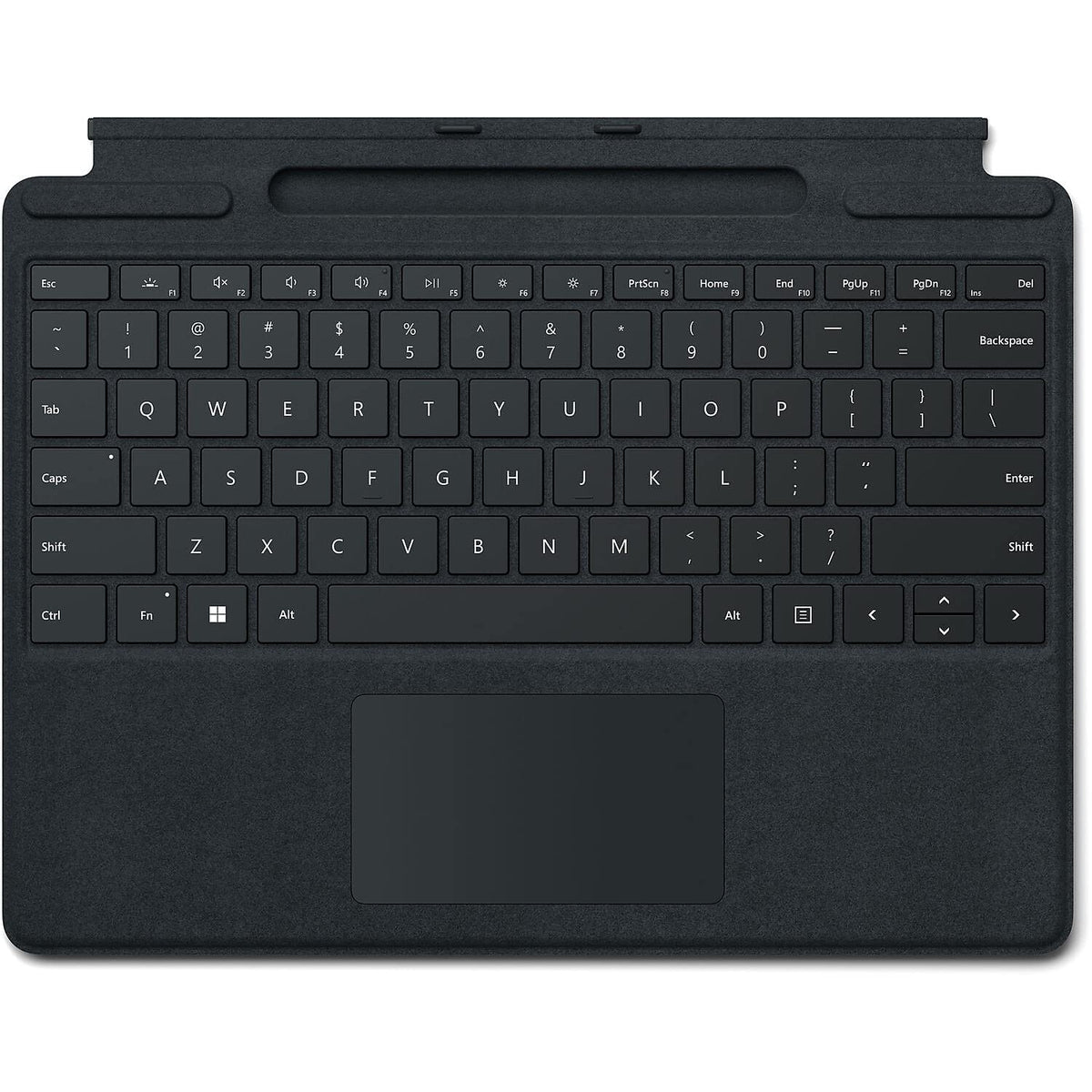 Microsoft Surface Pro Signature Keyboard black renewed, front view for portable typing comfort.