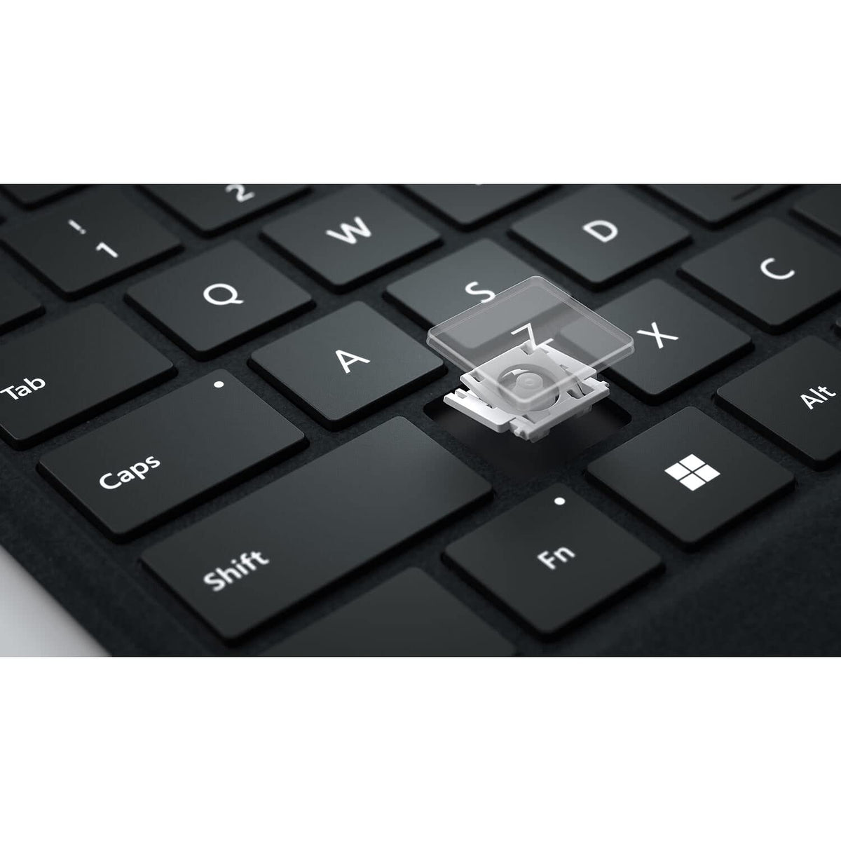 Microsoft Surface Pro Signature Keyboard black renewed, lifestyle setup with tablet and keyboard.
