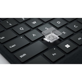 Microsoft Surface Pro Signature Keyboard black renewed, lifestyle setup with tablet and keyboard.