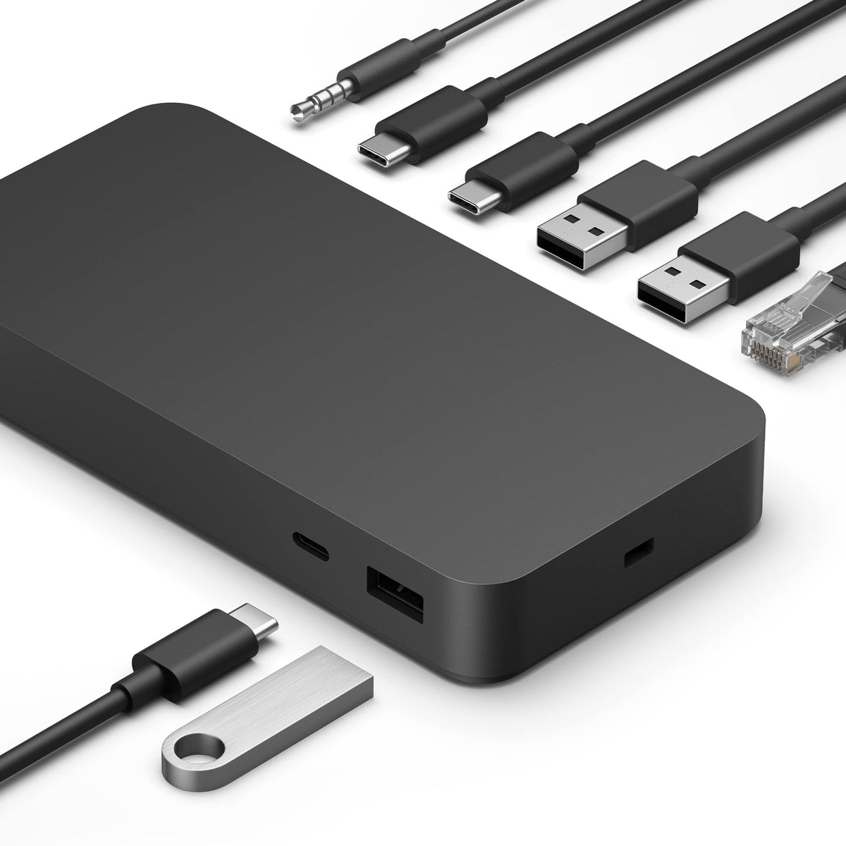 Microsoft Surface Thunderbolt 4 Dock front view with multiple ports for fast connectivity.