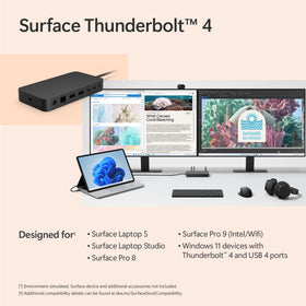 Microsoft Surface Thunderbolt 4 Dock supports dual 4K displays for sharp visuals.