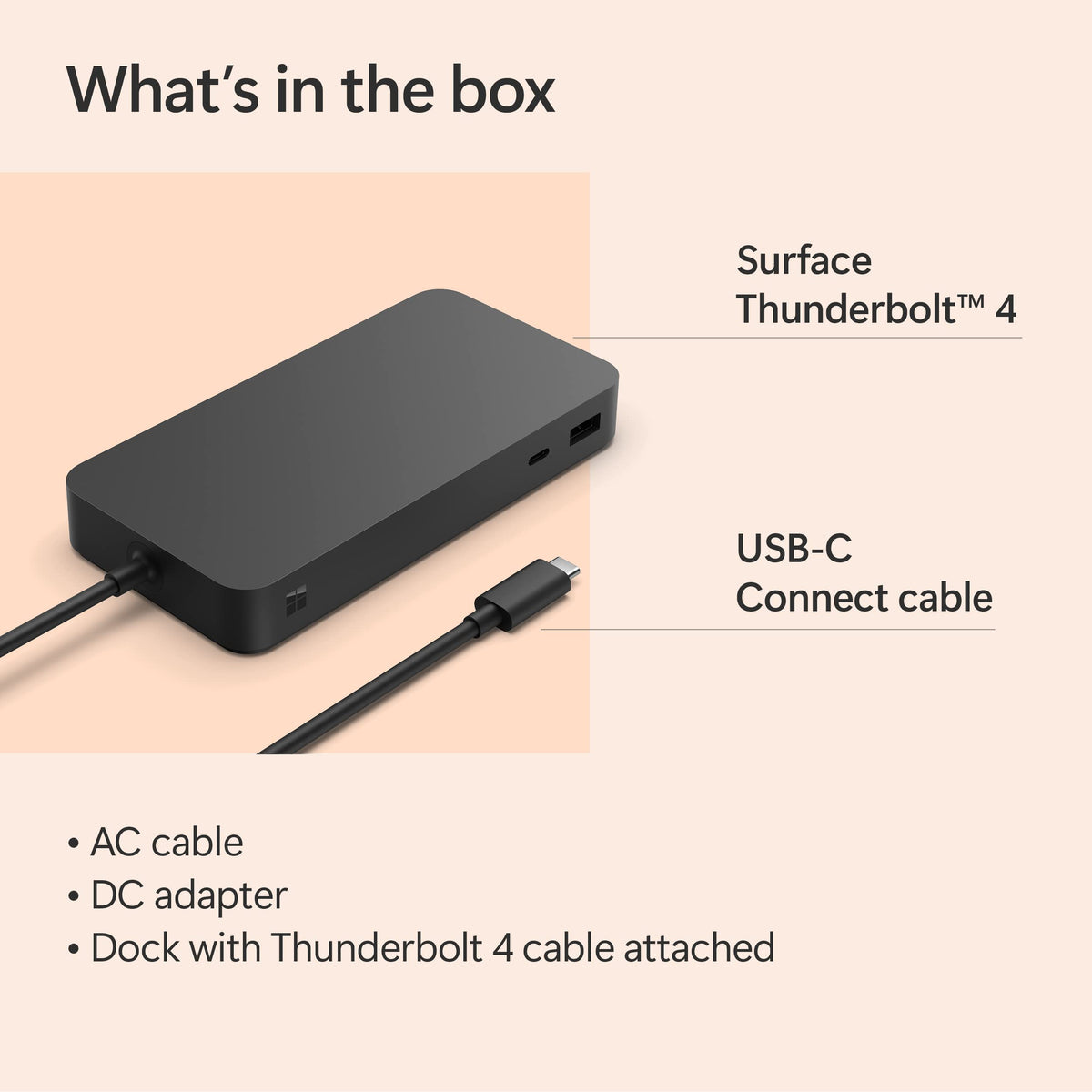 Eco-friendly design of Microsoft Surface Thunderbolt 4 Dock using recycled ocean-bound plastic.