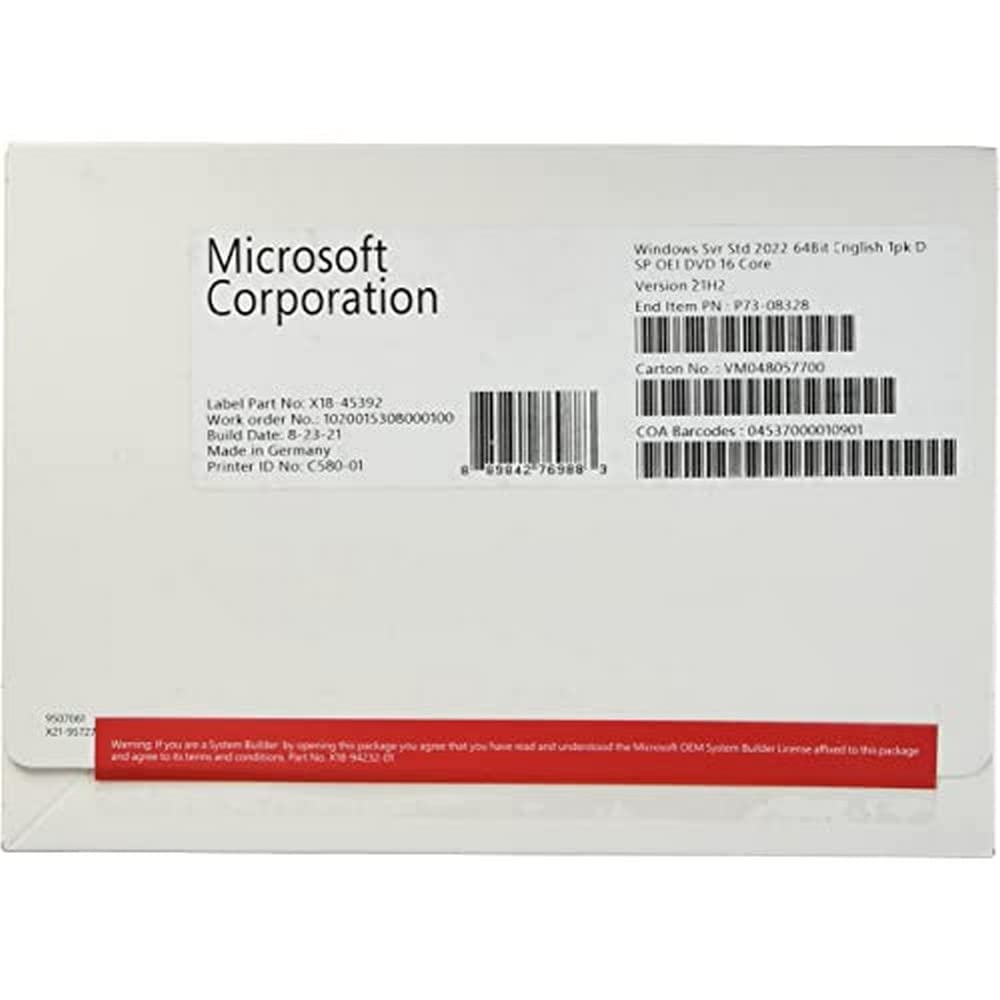 Microsoft Windows Server 2022 Standard base license with media and key for quick deployment