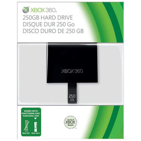 Microsoft Xbox 360 250GB hard drive front view showing clean casing and added storage benefit