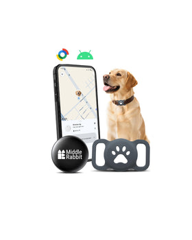 Middle Rabbit dog tracker tag attached to a collar for quick location