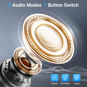 Middle Rabbit earbuds in use while gaming demonstrating positional audio advantage