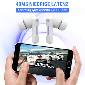 Middle Rabbit accessories with earbuds and scale indicating compact, travel-friendly size