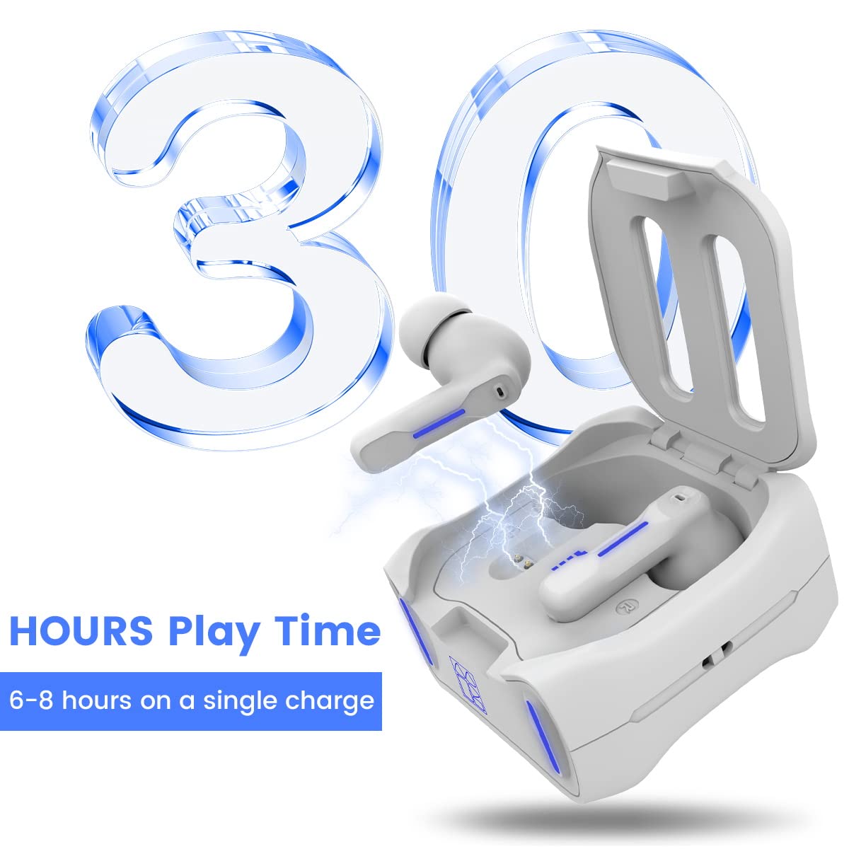 Middle Rabbit open charging case displaying earbuds charging status and portability