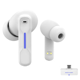 Middle Rabbit front packaging showing earbuds and dongle, clear product overview benefit