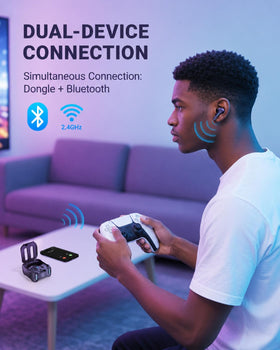 Middle Rabbit SW4 Pro earbuds worn in ear showing secure fit for long gaming sessions