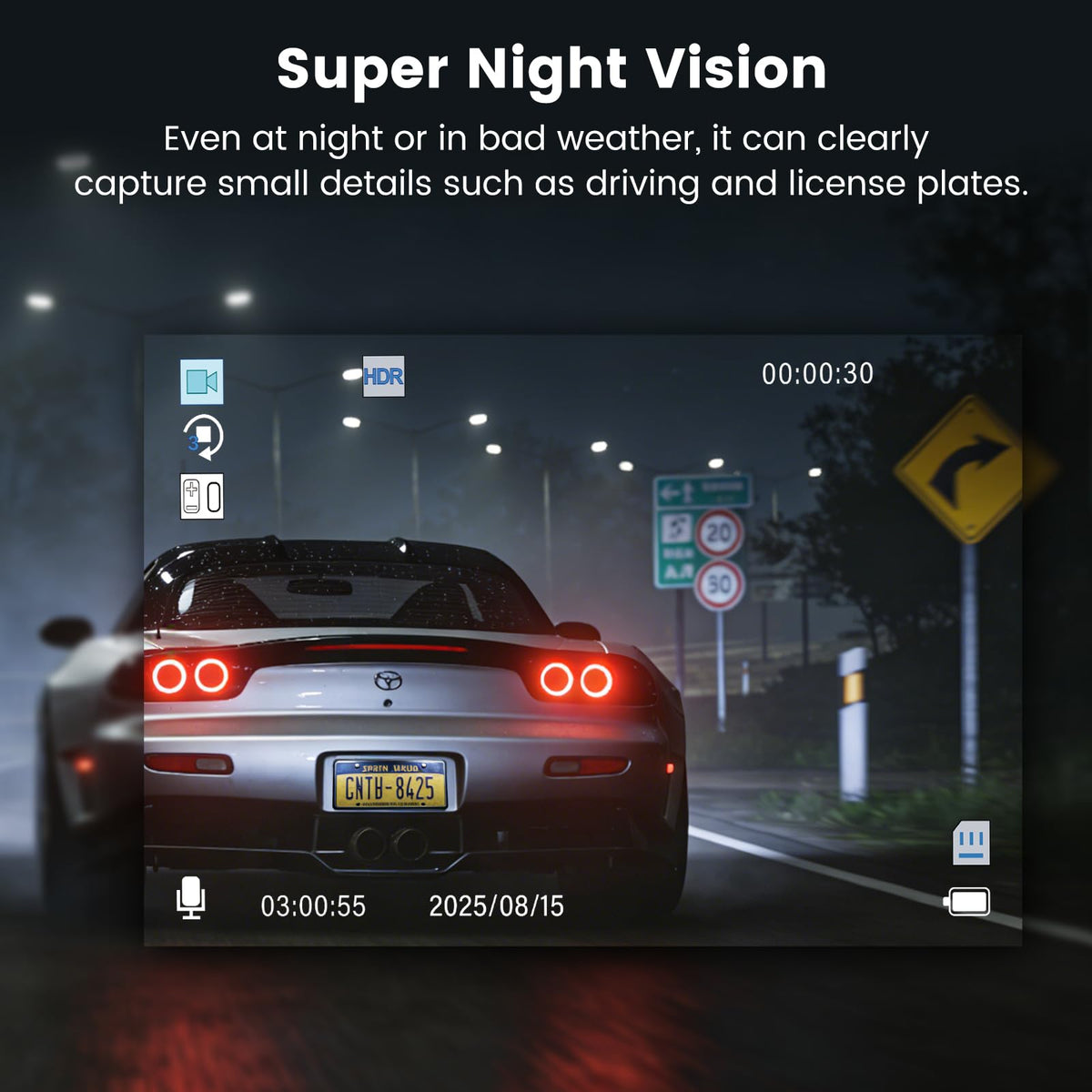Miden 2-Channel Dash Cam windshield mount provides easy, stable installation.