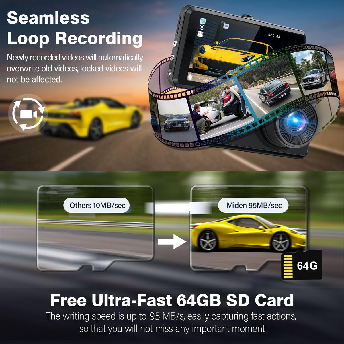 Miden installed on vehicle dashboard demonstrating unobstructed driving benefit