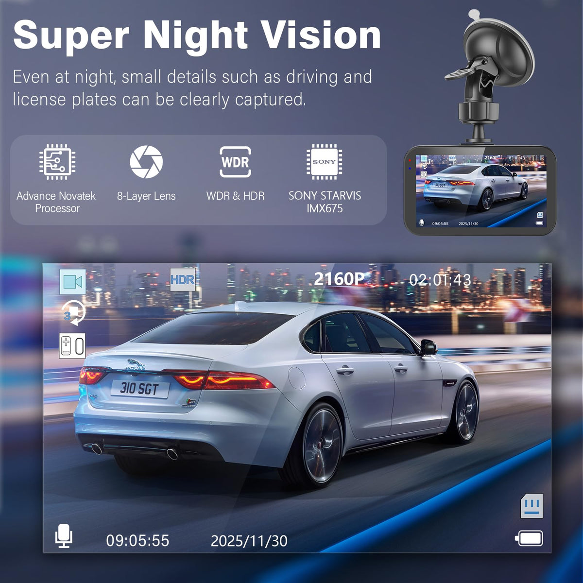 Miden 3.5-inch IPS screen displaying live footage for easy playback