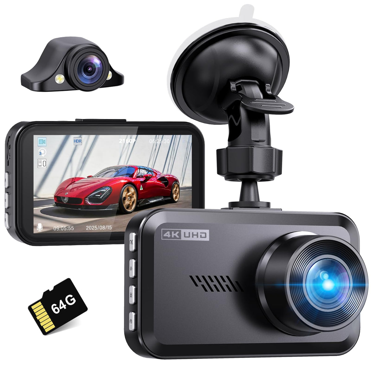 Miden front camera close-up showing lens and mount for clear 4K footage