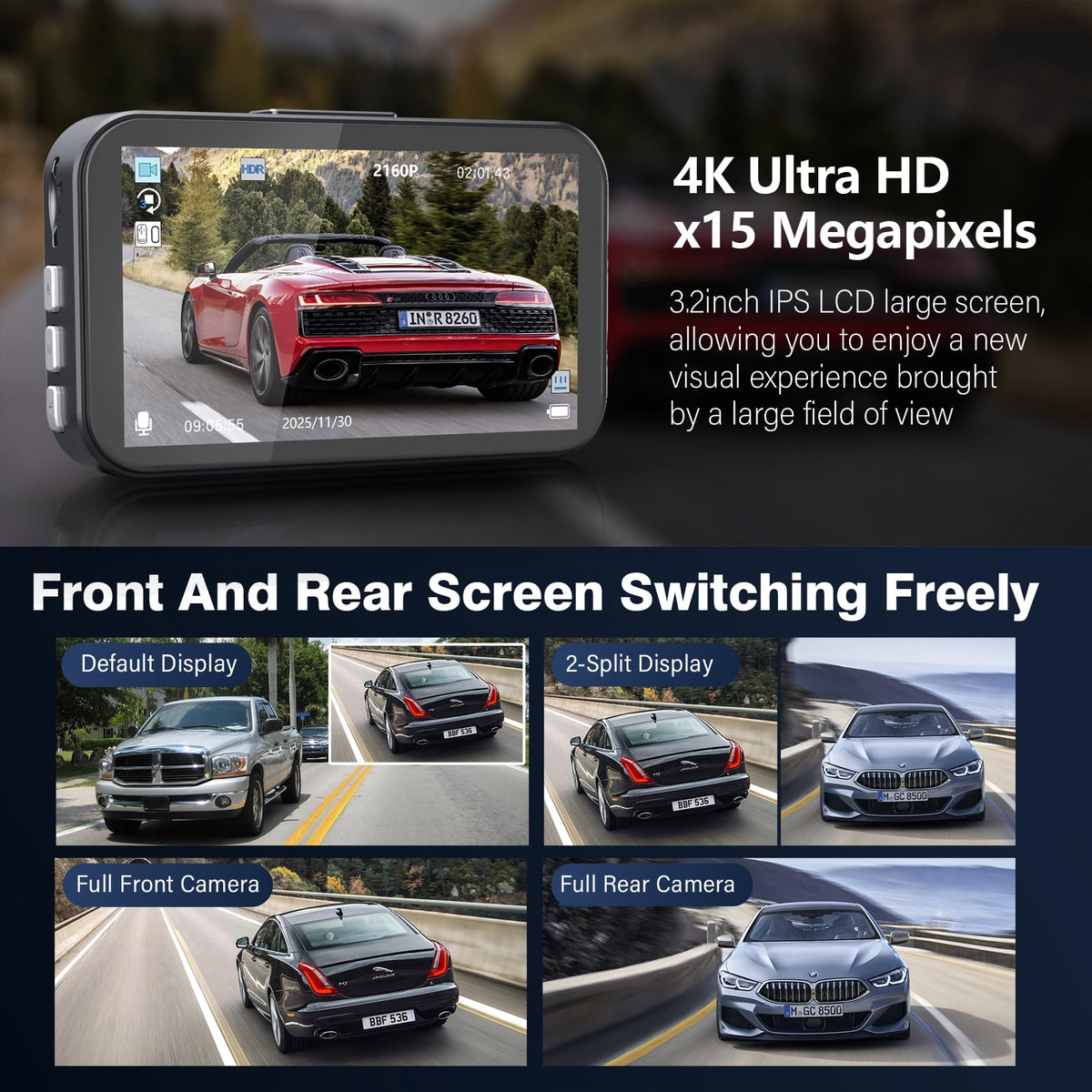 Miden dash cam next to a phone showing compact size and easy installation