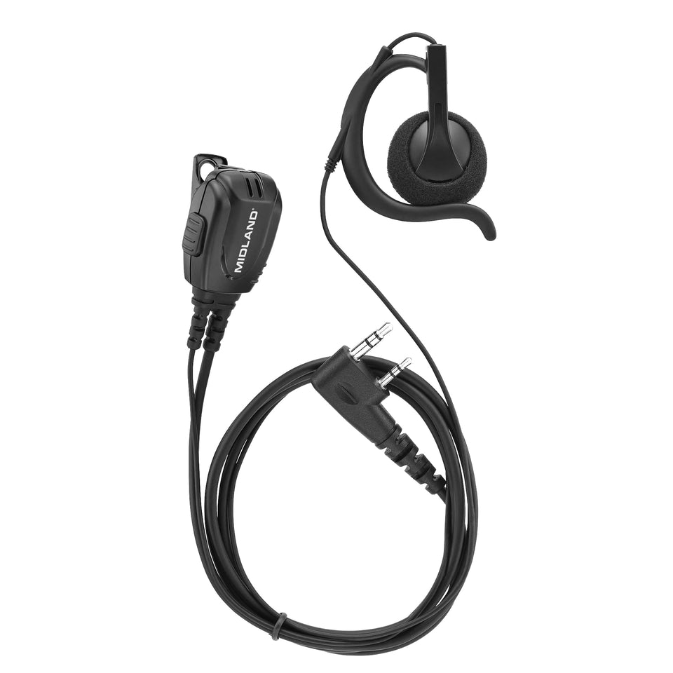 Midland BA2 front view over-ear headset showing comfortable fit and clear audio