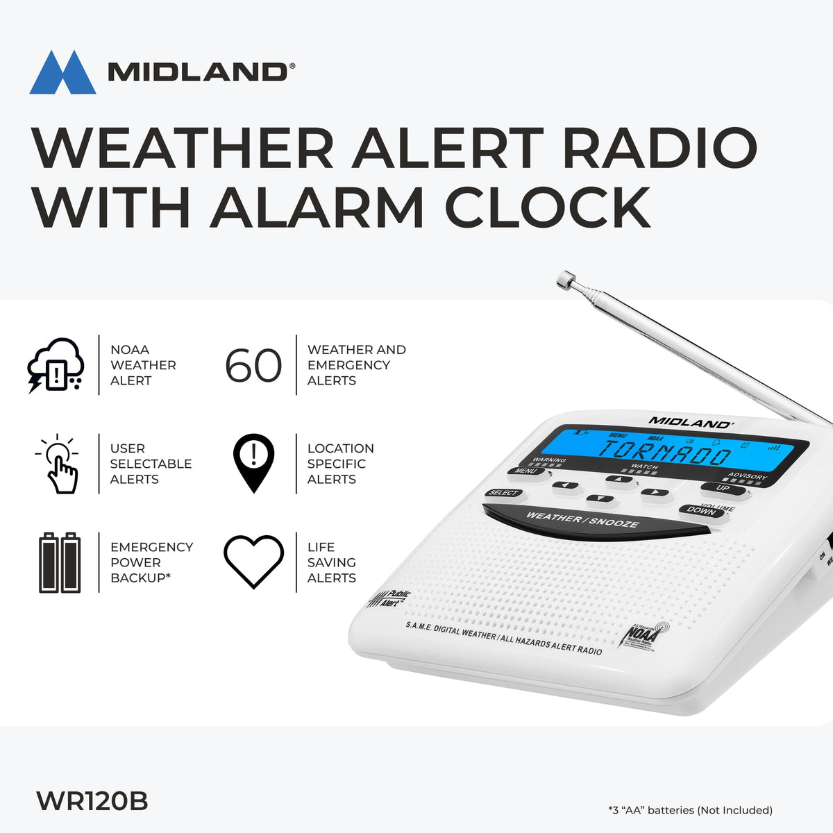 Midland color-coded alert LEDs indicating severity for fast visual recognition