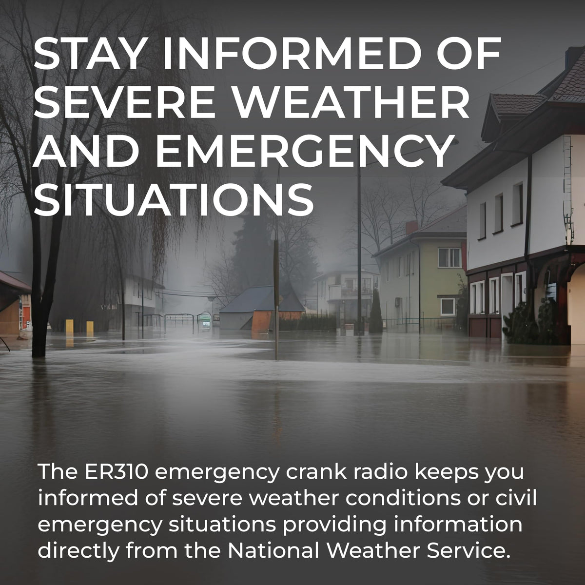 Midland ER310 AM/FM radio for reliable updates and entertainment.