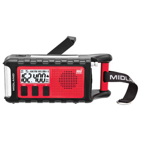 Midland ER310PRO front view, rugged emergency radio ready to provide weather alerts and USB charging on the go.