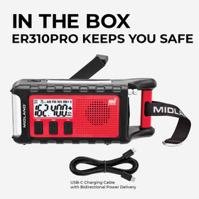 Midland ER310PRO SOS flashlight and rescue dog siren for visibility and signaling in emergencies.