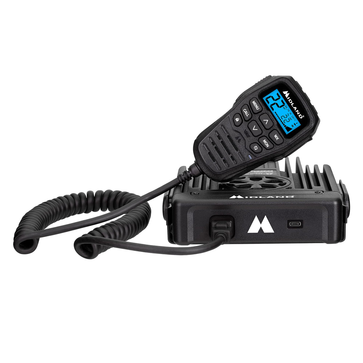 Midland MXT575 front view, rugged GMRS radio for field work