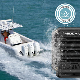 Midland SPK100 20-watt output for strong outdoor audio.