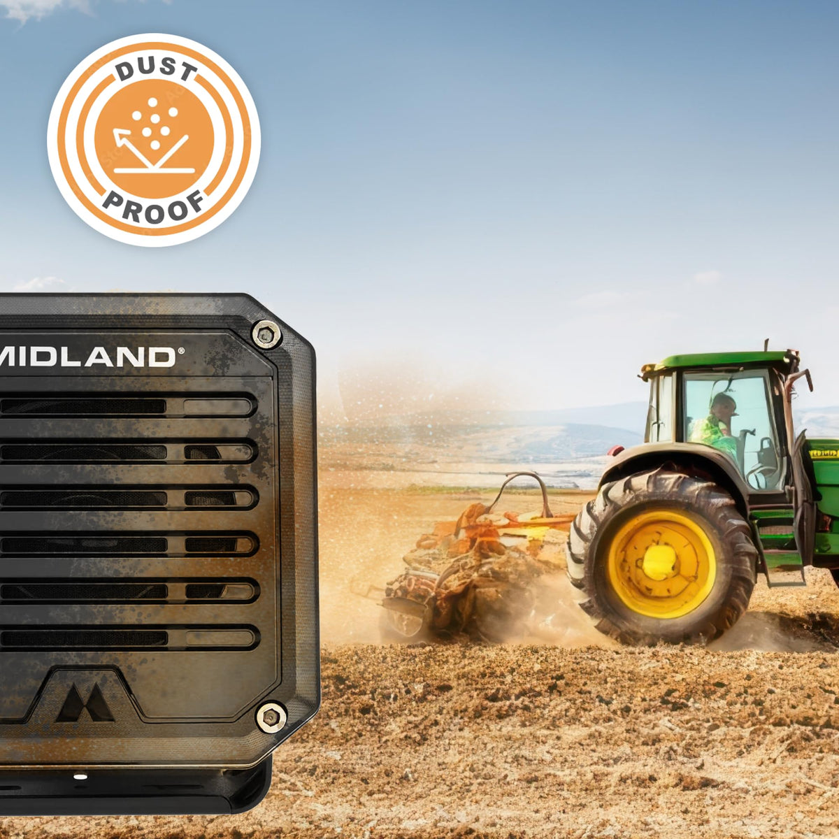 Midland SPK100 waterproof design protects against rain and splashes.