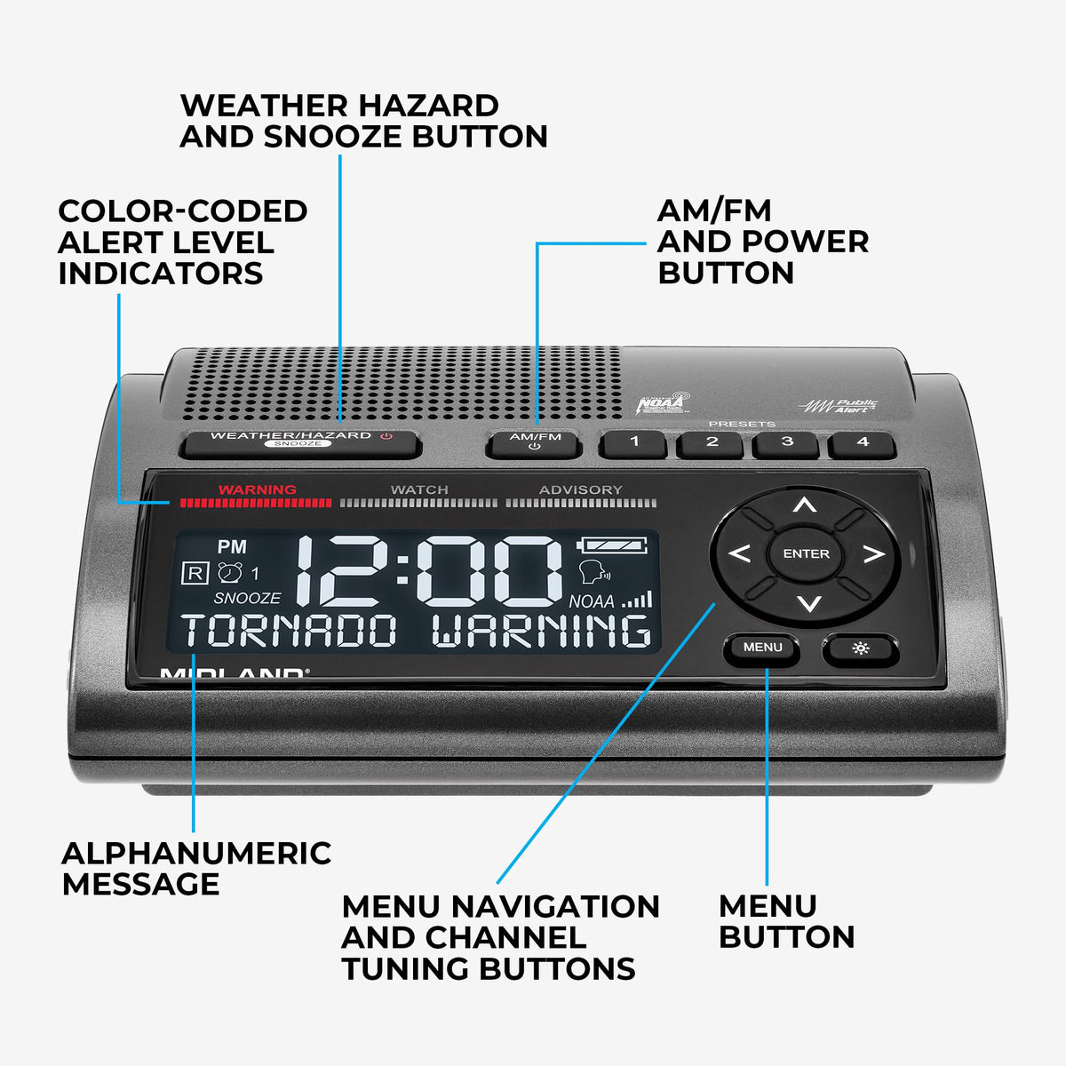 Midland WR400 85 dB siren alert and LED flash