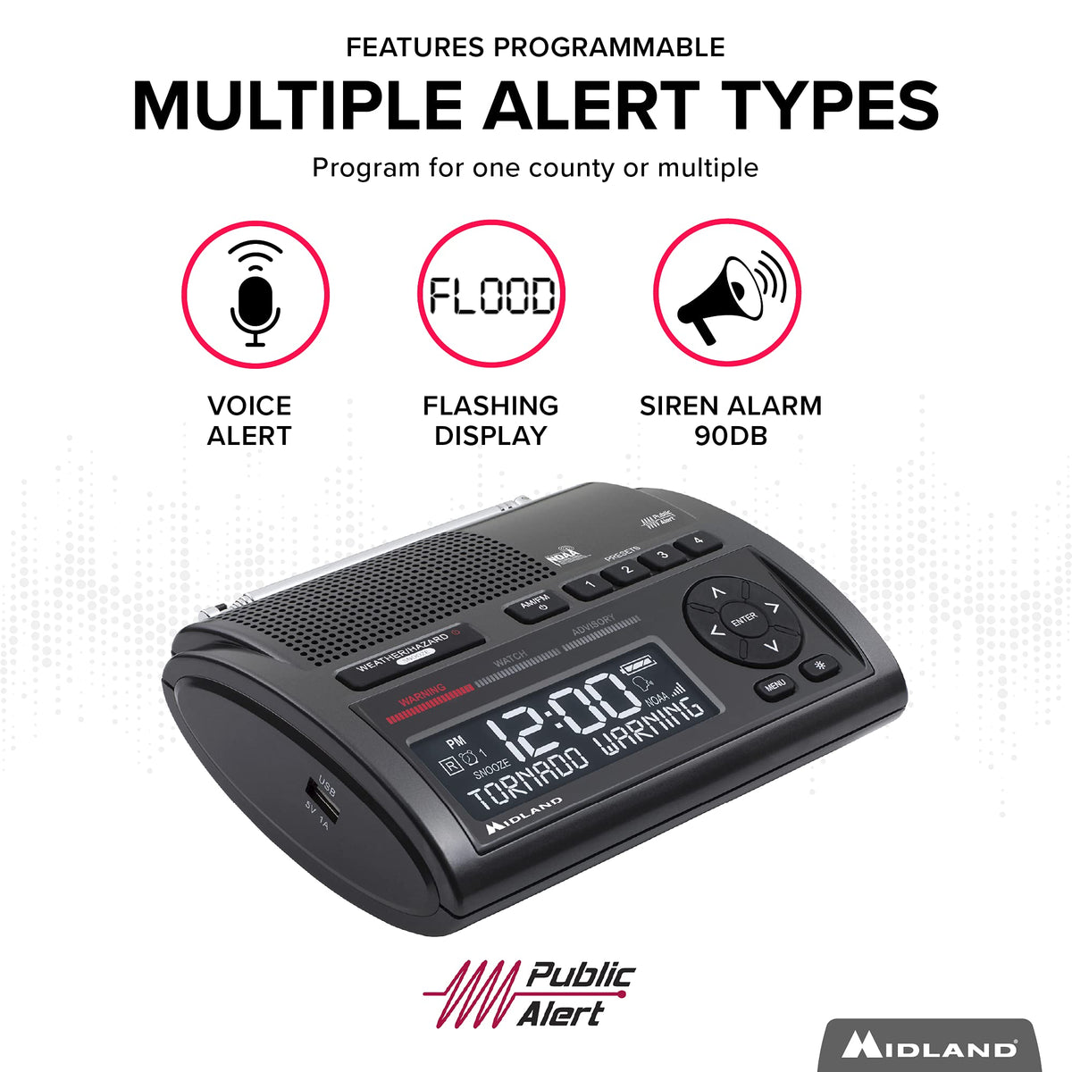 Midland WR400 built-in alarm clock and AM/FM radio