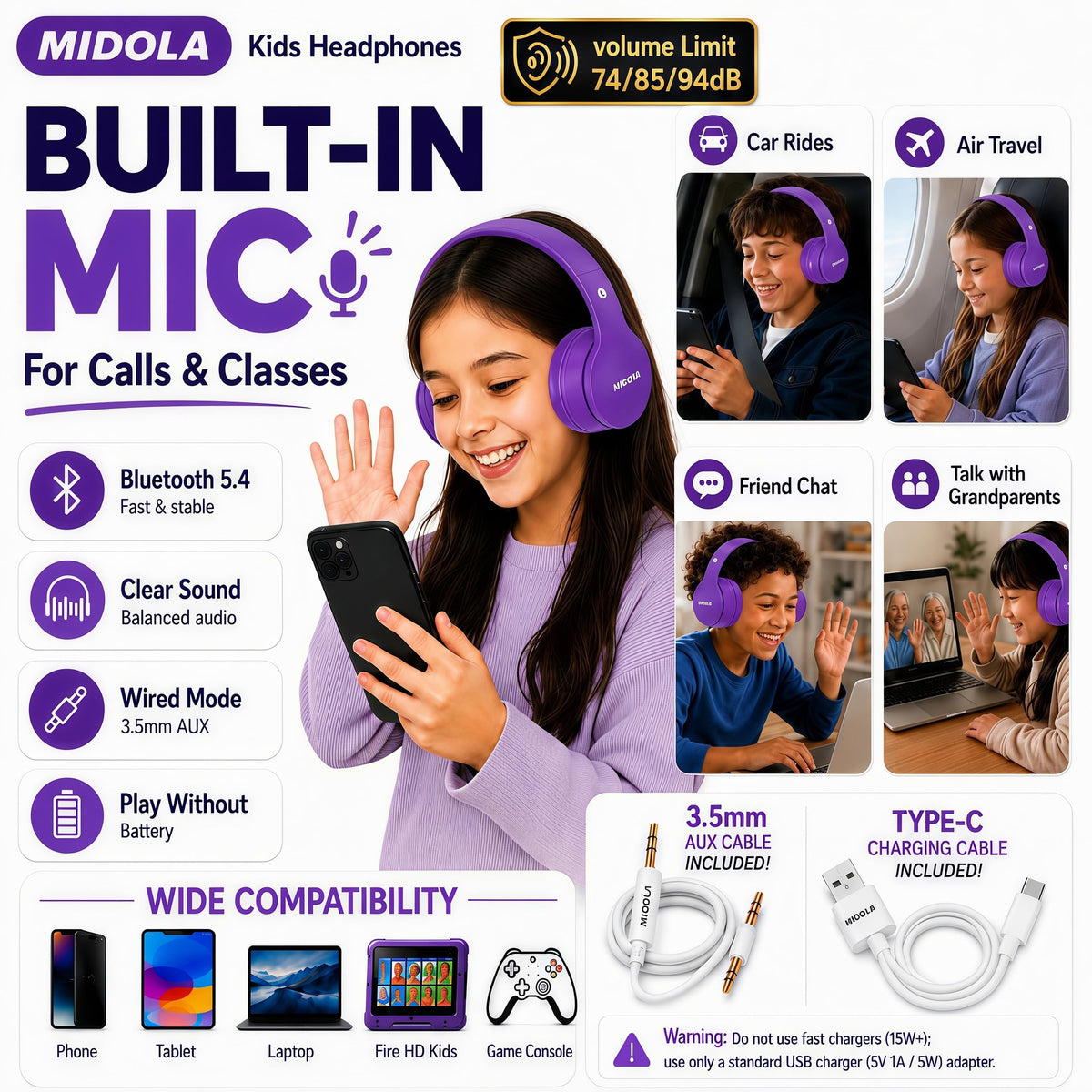 MIDOLA four-level extendable headband fits kids to adults for shared use.