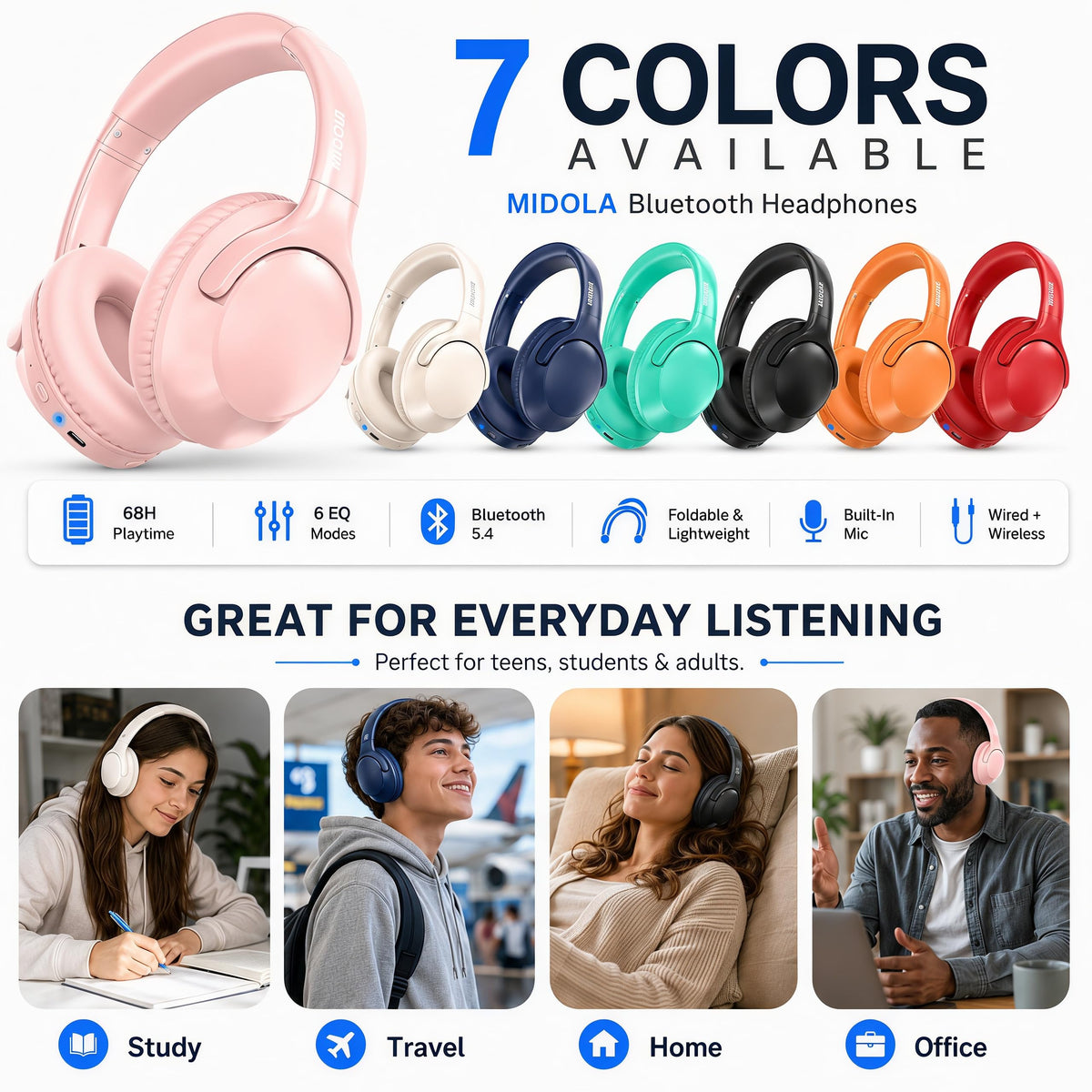 MIDOLA 68h-playtime pink delivers long-lasting battery life for daily use
