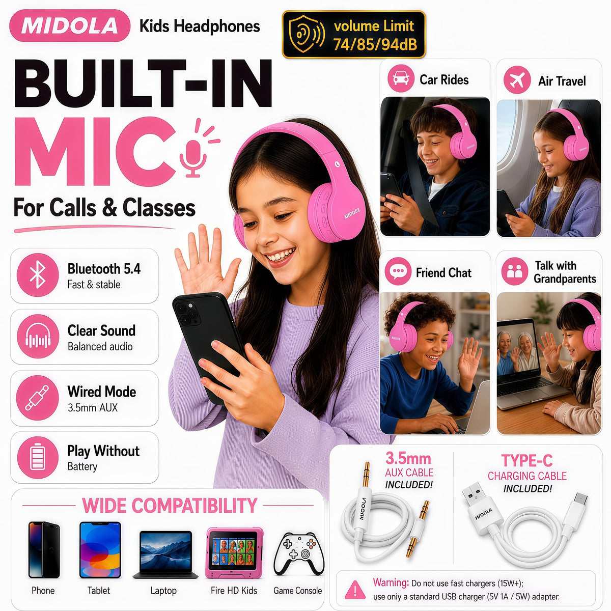 MIDOLA adjustable headband grows with kids for a comfortable fit