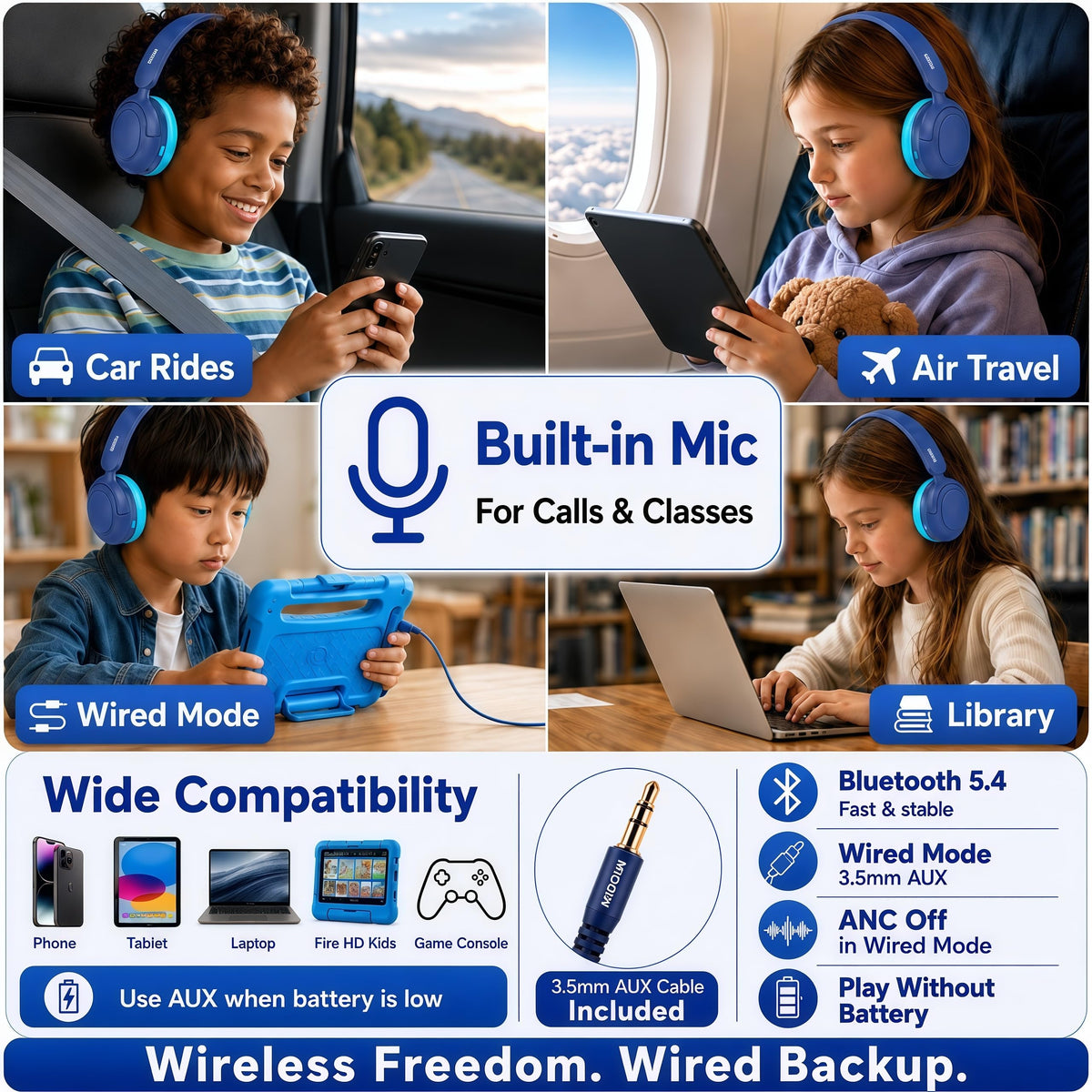 Midola AUX cable option enables wired listening when needed.