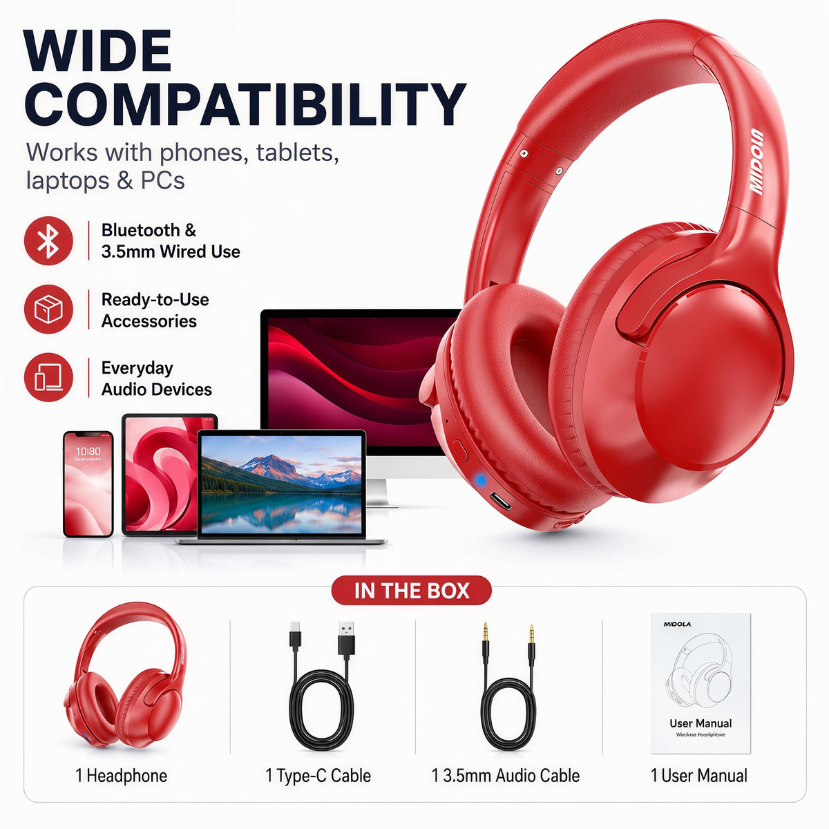 MIDOLA dual-device connection lets you switch between phone and tablet.