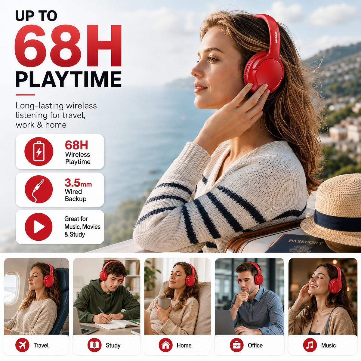 MIDOLA over-ear headphones with soft memory-protein ear cushions for comfortable listening.