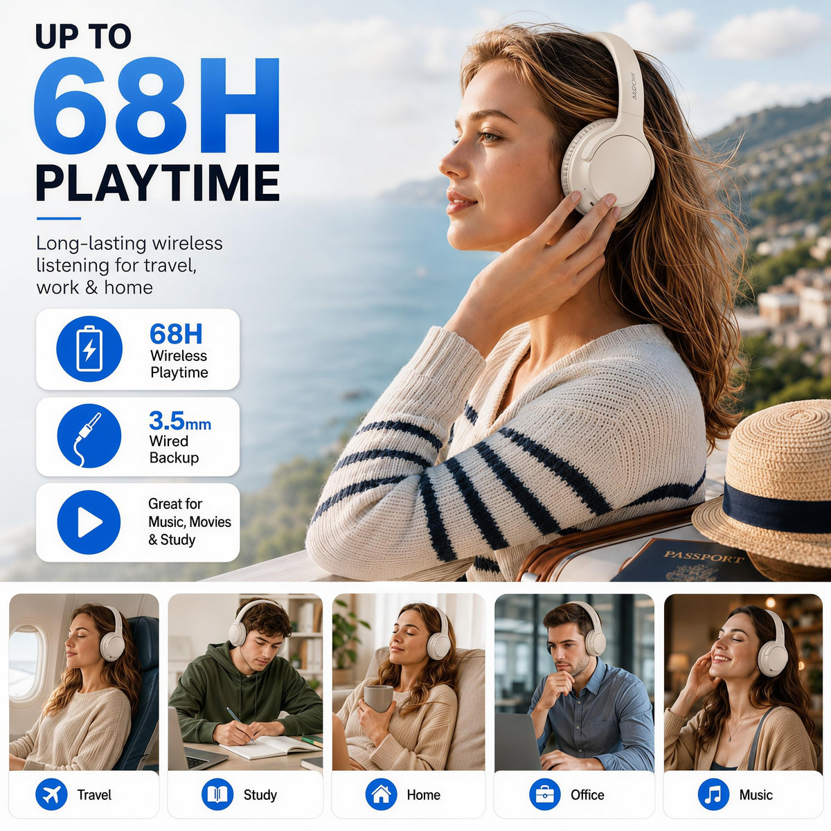 MIDOLA headphones with wired backup cable for uninterrupted listening.