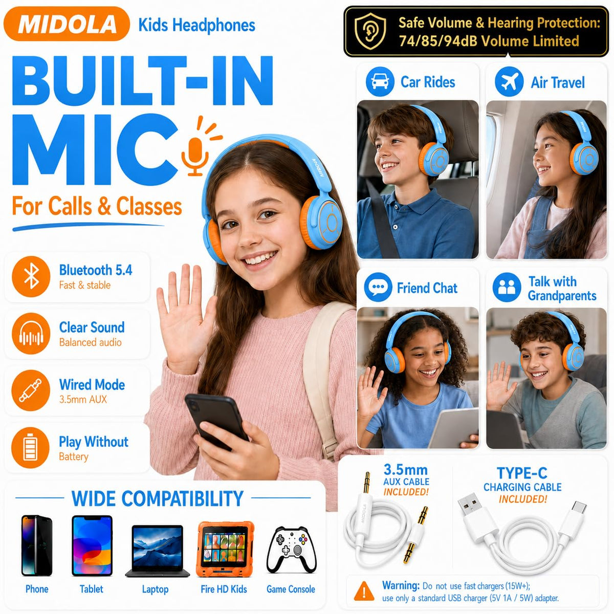MIDOLA 40mm drivers deliver clear sound for study and calls