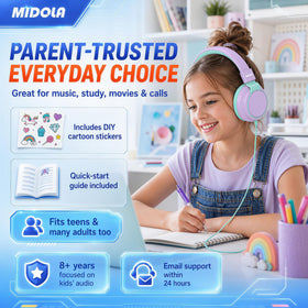 MIDOLA Headphones with 4-level extendable headband to grow with kids.