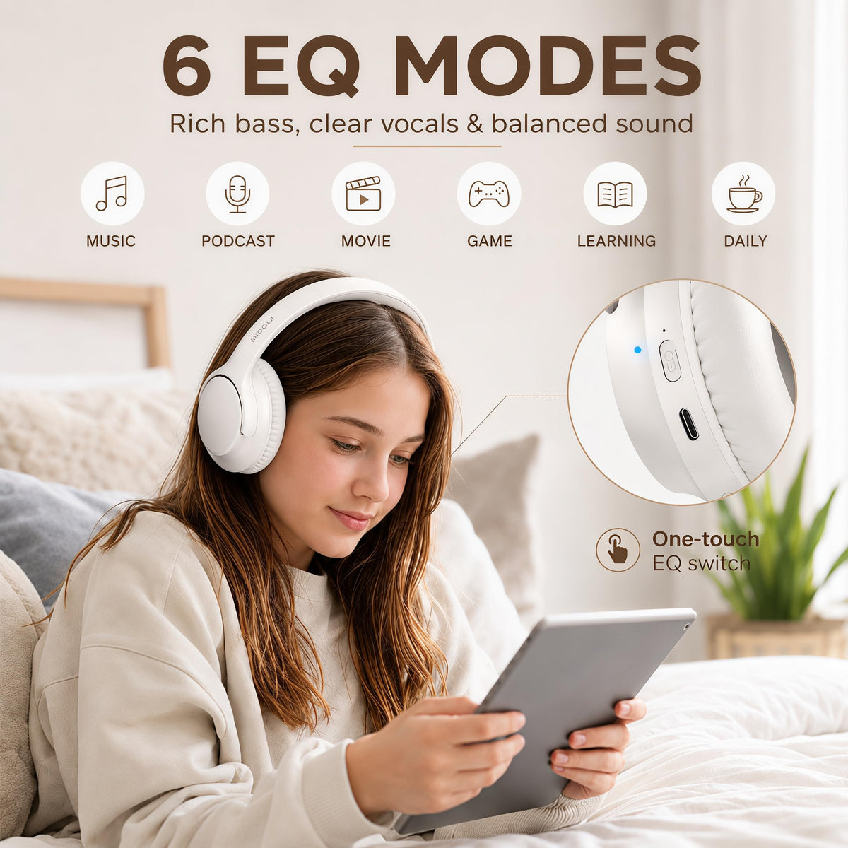 Midola headphones 6 EQ modes offer customizable sound.