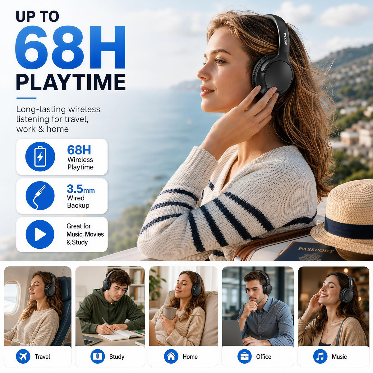 MIDOLA headphones offer 68h wireless playtime for long trips